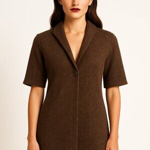 Eileen Fisher Long Italian Merino Wool Sweater Mid Thigh Length Heathered Brown